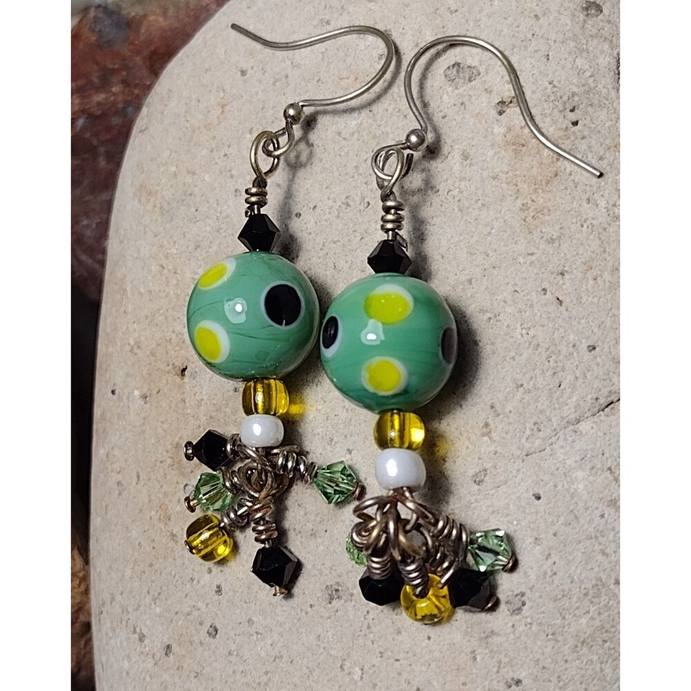 Artisan Studio Art Glass .925 Sterling Silver Crystal Bead Dangle Earrings